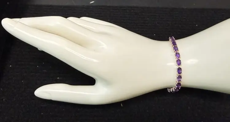 Sterling 925 And Amethyst Bolo Slider Style Tennis Bracelet. 6-9.5 In. FAS 925