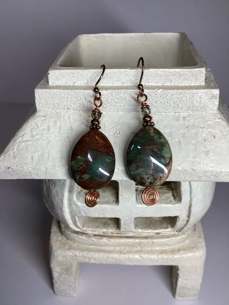Green Opal Earrings On copper