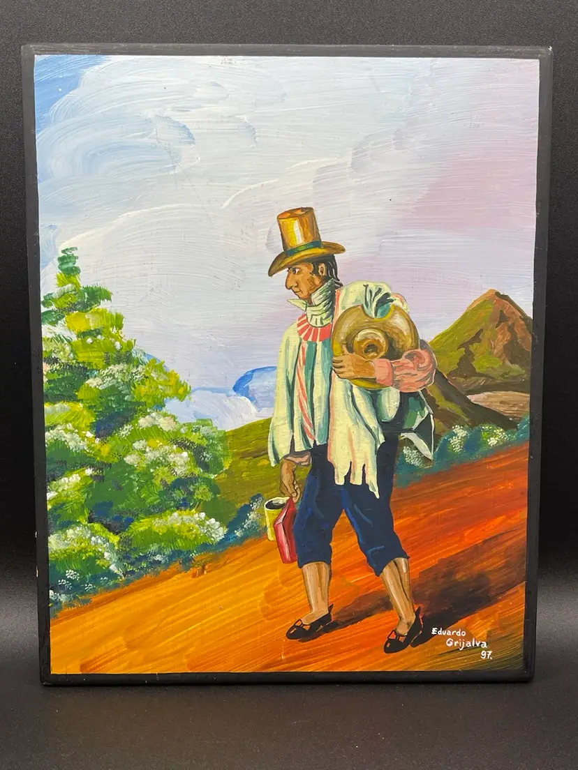 Signed, Folk Art Painting On Tile