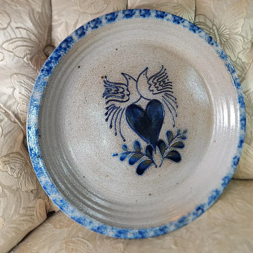 Vintage Signed David Eldreth Pottery Love Birds 11" Salt Glaze Pie Plate 1995