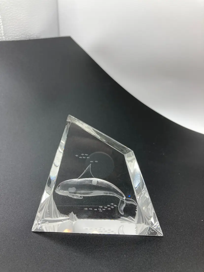 Uneven Shaped Clear Etched Whale Paperweight