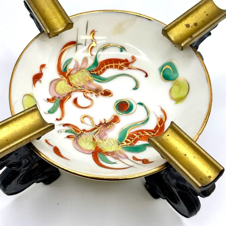 Vintage Dragonware Ceramic Ashtray On Stand