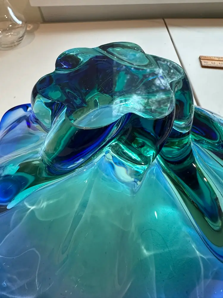 Vintage Art Glass Bowl Blue & Green