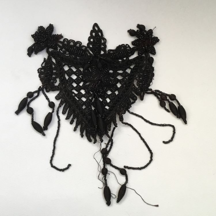 Vintage Antique Mourning Beaded Victorian Black Adornment Applique Trim As-Is