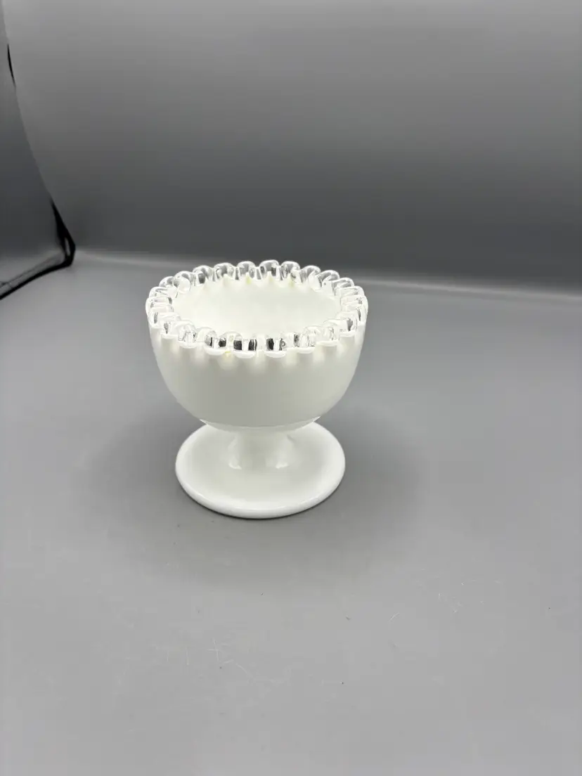 Fenton silver crest pedestal bowl with clear ruffled rim