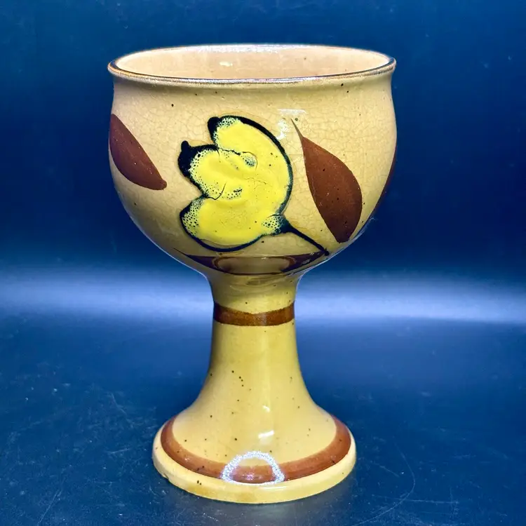 Stoneware Japan Goblet Chalice with Flower 5.5"