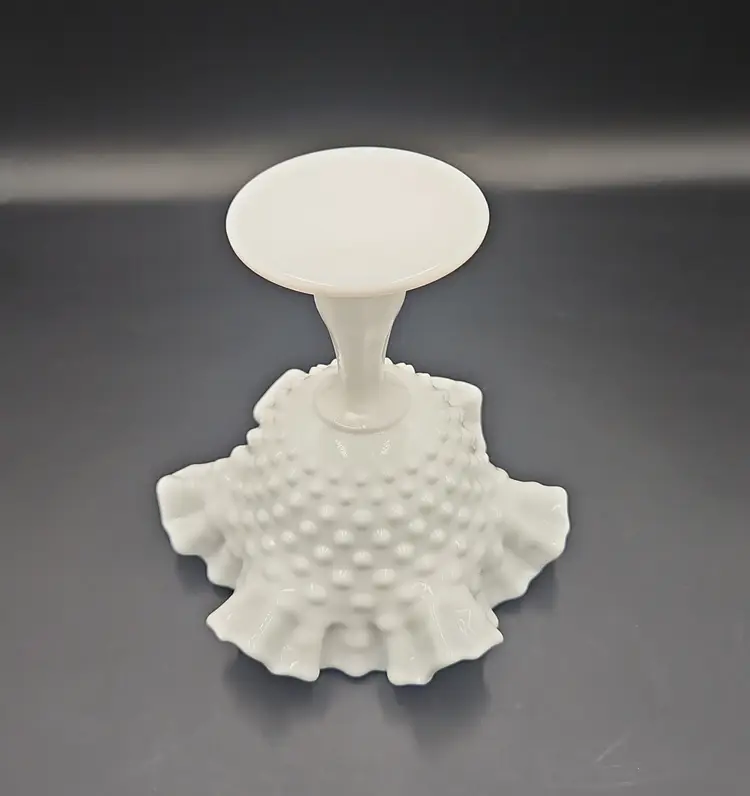 Fenton Milk Glass Hobnail Ruffled Compote