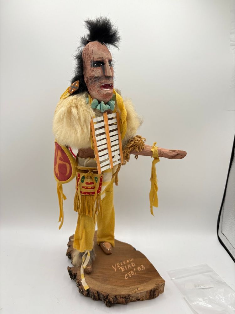 Native American Wood Carving Statue Yellow Bird Signed 14”