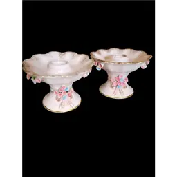 Vintage Lefton China Hand Painted, Raised Florals Set Of 2 ,  3x4.5"