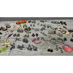Huge Lot of Pierced Earrings 65 + Pairs Dangle & Stud Fashion Costume Jewelry