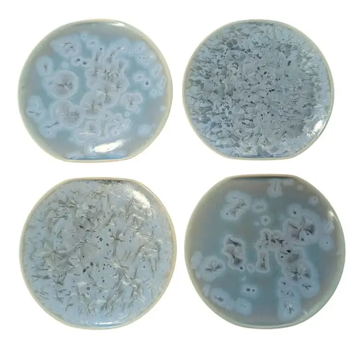 Set Of 4 Kotobuki Kyo Kiyomizu Yaki Ware Pottery Flower Crystal Plates Japan 5.5"