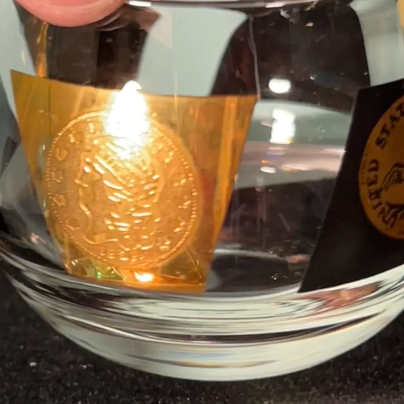 Vintage Cera Signed 22K Gold & Black Coin MCM Mad Men Style Roly Poly Lowball Glasses (Set/8)
