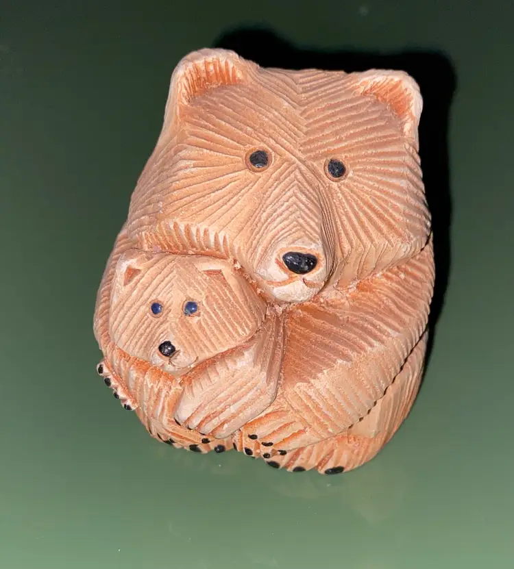 ADORABLE Artesania Rinconada (AR) Retired Vintage Brown Bear With Cub Figurine Uruguay