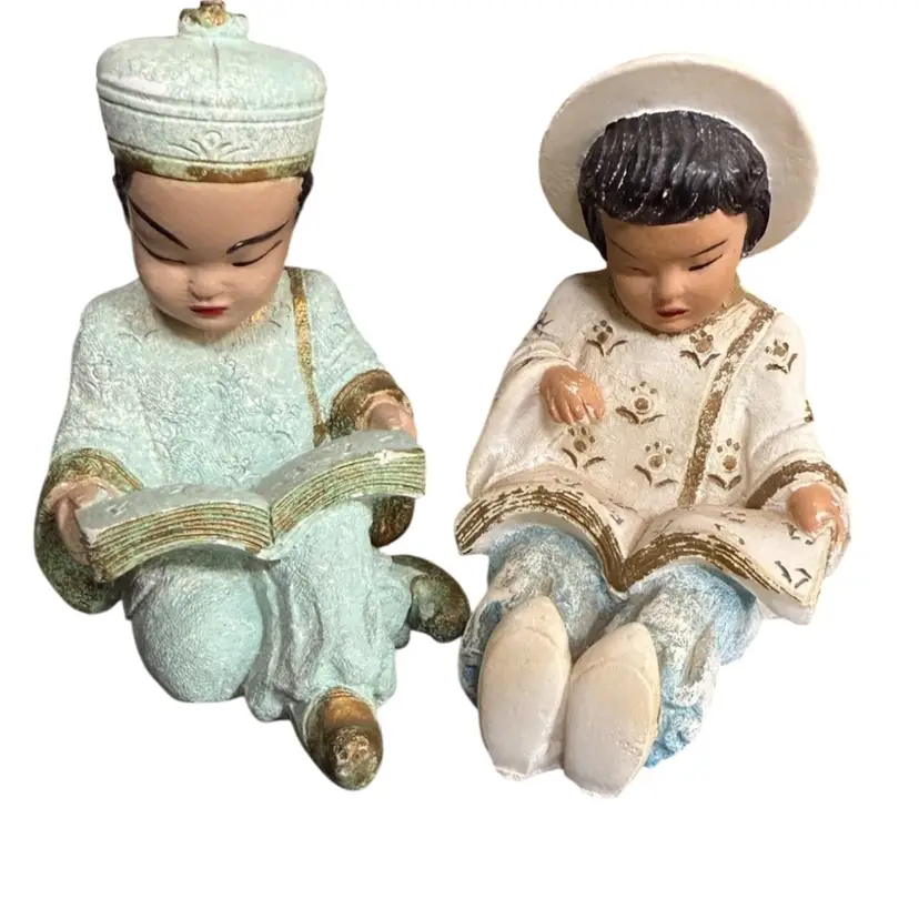Asian Chalk Wear Figurine Reading Books
