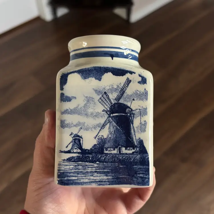 Vintage Delft Blue Holland Hand Painted Jar Vase