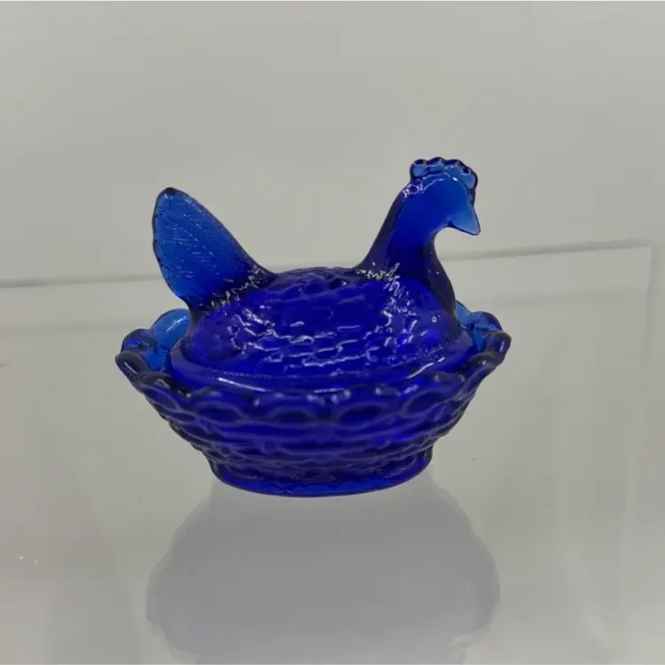 Cobalt Blue Boyd Glass 2.5" Miniature Hen on Nest Salt Cellar Trinket Dish