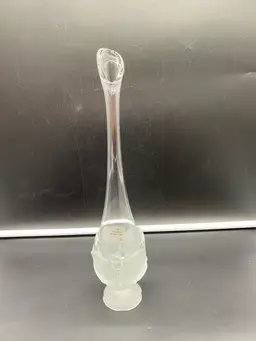 Vintage Viking Glass Clear Frosted Cabbage Leaf Swung Vase Hand Made 13.5"