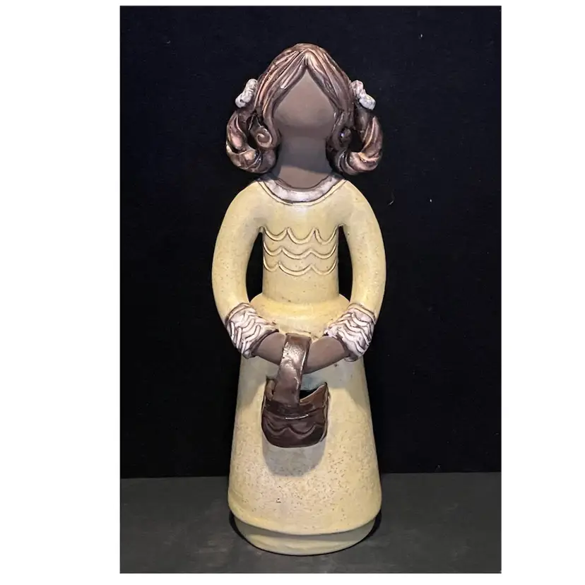 Vintage Mid Century Elbogen Keramik Sweden 9.5” Girl With Braids And Basket Signed
