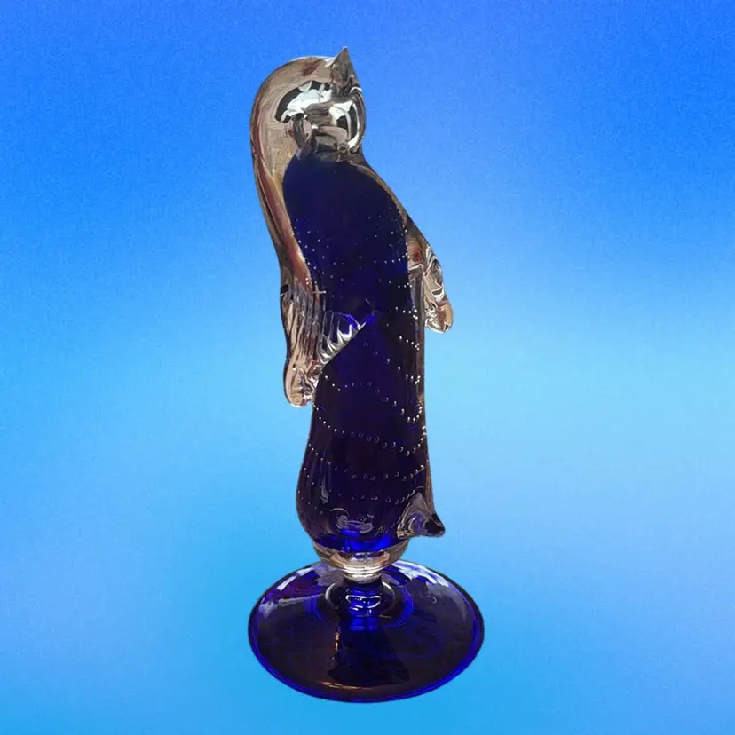 Cobalt Blue Penguin Paperweight W/ Bellicante Bubbles