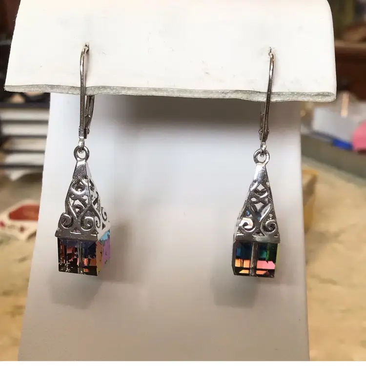 Sterling AB Cube Earring