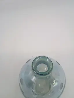 SC Line Crystal Italian Art Glass Etched Polka Dot Perfume Bottle Light Blue with Cranberry Red Stopper