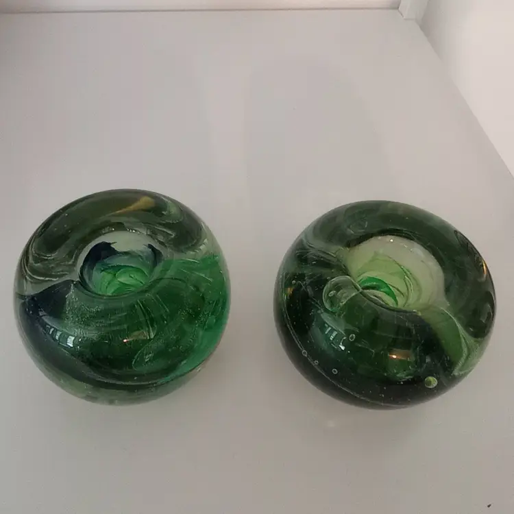 Pair of Kerry Glass candleholders (paperweights)
