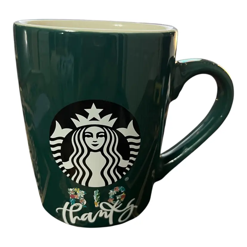 Starbucks "Big Thanks" Dark Green Ceramic Mug – 2020 Limited Edition – Very Good Condition