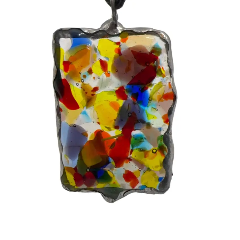 Fused Glass Pendant With Soldering On Copper Foil 1 5/8”” X 2 3/8”