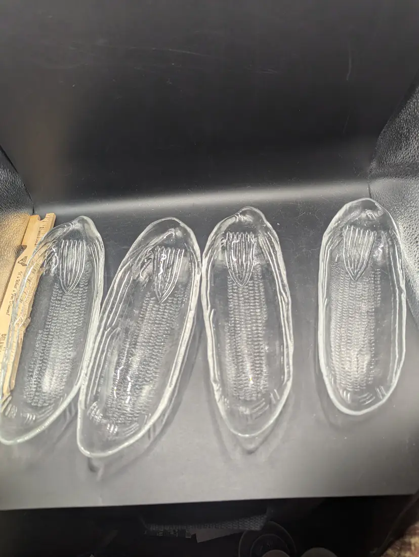 Pressed Glass Corn on the Cob Clear Dishes Tray Holders 9.5" Set Of 4