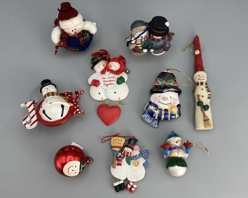 Lot of 9 Snowman Christmas Ornaments - Vintage