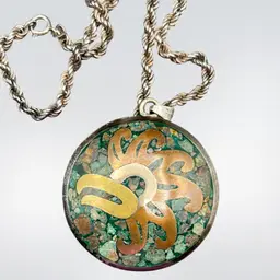Taxco Mexico 925 Sterling Silver, Copper, Turquoise Inlay Pendant With Twist Rope Chain
