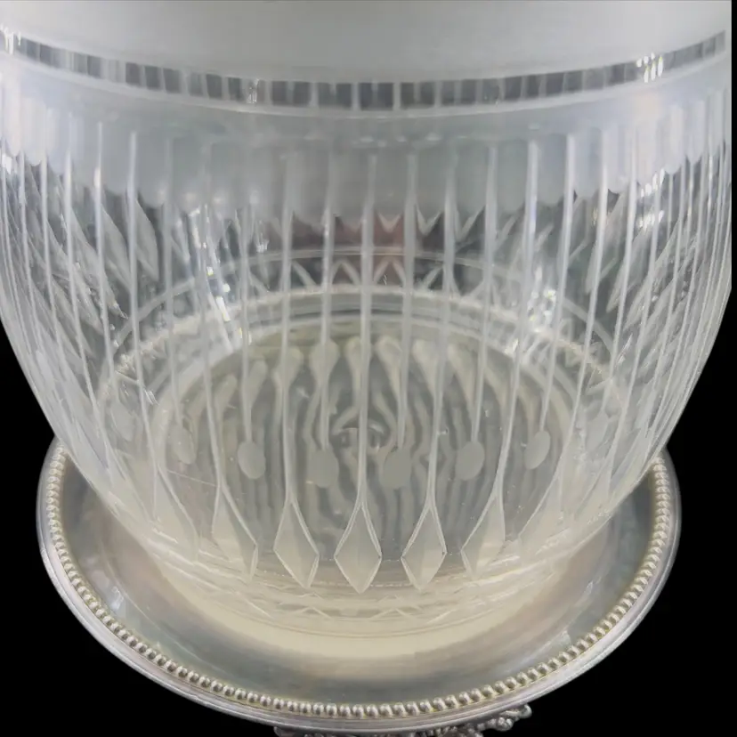 Antique Victorian Biscuit Jar Cut Glass Cookie Barrel Silverplated Lid & Stand