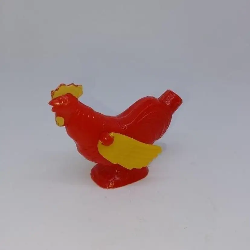 Vintage 1940s plastic Celluloid Red Rooster flapping Wing whistle Yellow and Green Wings