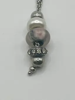 Vintage Bella Perlina Charm Crystal Bead Silver Tone Necklace Pink Beach 16”