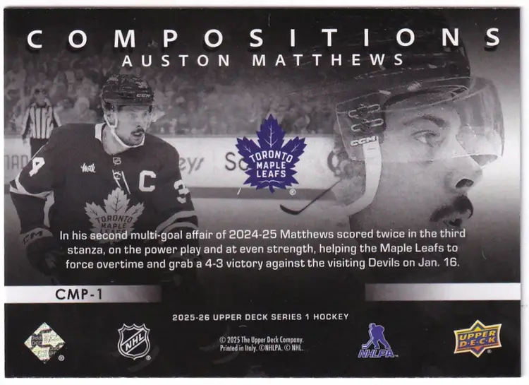 2025-26 Upper Deck Compositions #CMP1 Auston Matthews Toronto Maple Leafs Hockey Card