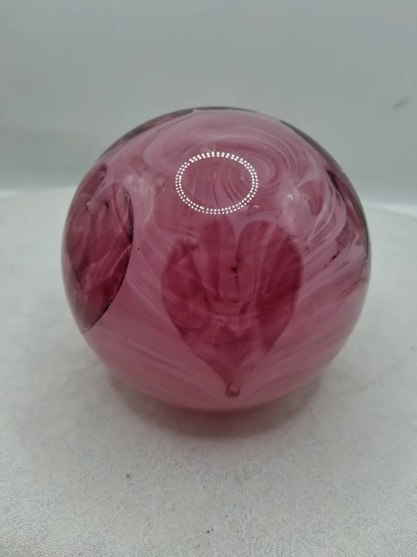 Vintage Prestige Glass 1994 Pink With Pink Hearts Version Paperweight