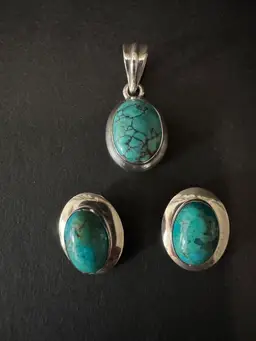 Vintage Silver and Turquoise Jewelry Set - pendant & earrings