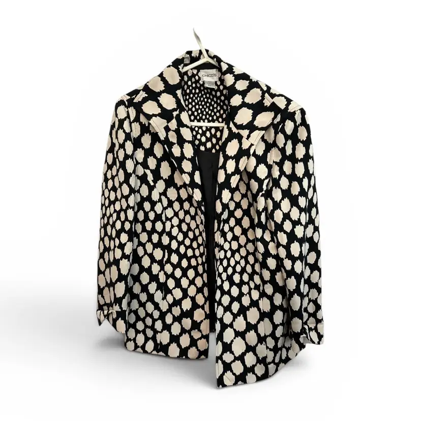 Chicos Black Cream Print Women Size 1 Blazer One Hook Closure Lined