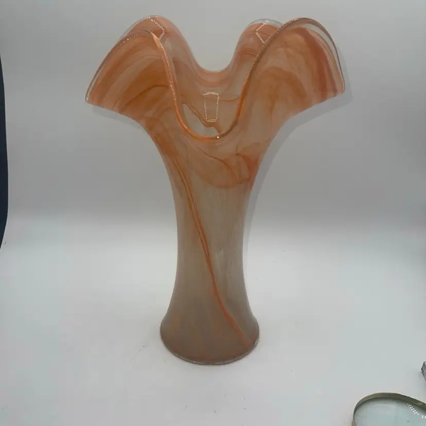 Large Genuine Italian Art Deco Glass Gold Orange Swirl Vase Italy 12”