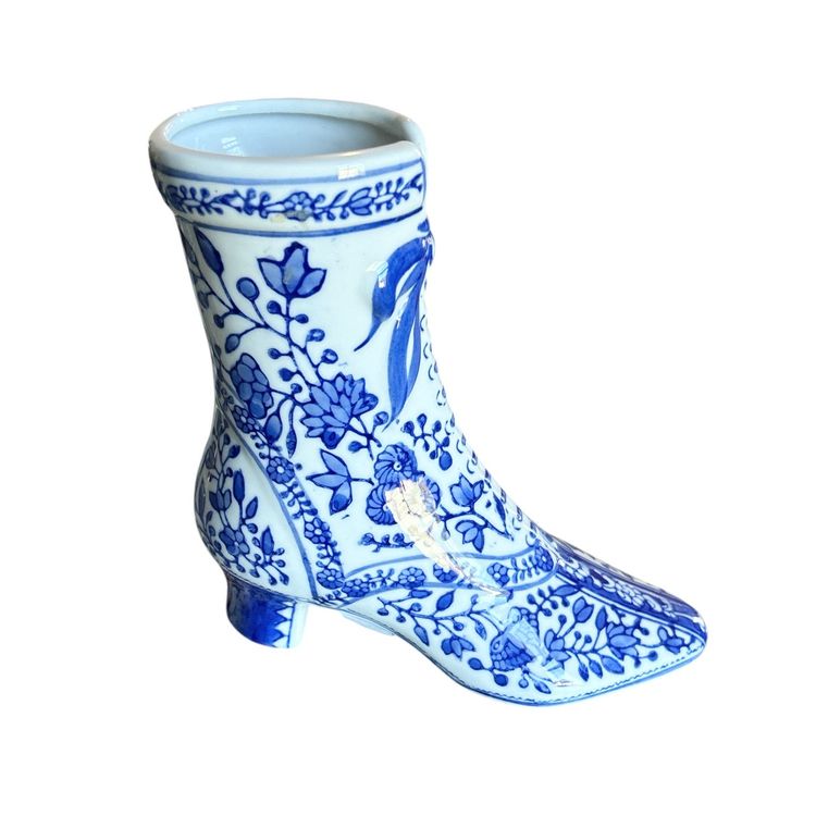 Canton Collection Two’s Company Blue And White Ceramic Victorian Boot Vase