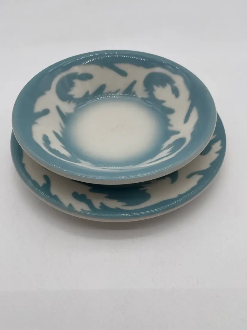 Set Of 2 Pieces Of Syracuse China Blue Oakleigh Oak Leaf Restaurant Ware