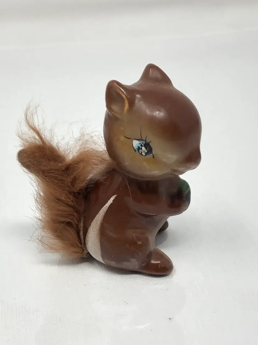 Grimco Ceramic Squirrel with Fur Tail
