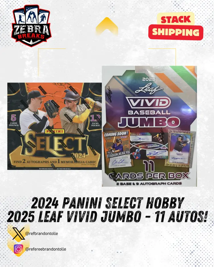 ZB 25612: 2024 Panini Select/2025 Leaf Vivid Jumbo 2 Box Stack Mixer