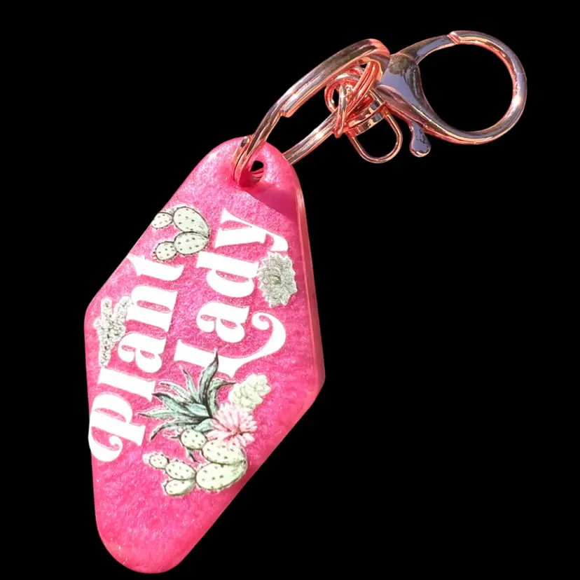 “Plant Lady” Pink 5” Motel-Style Resin Keychain. Handmade By Me 🫶. Perfect For Those Plant Loving Ladies! 🪴