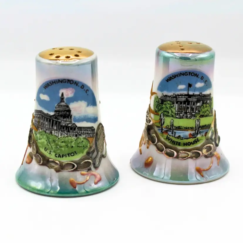 Vintage Moriage Dragonware Salt Pepper Shakers Washington D.C. Capitol Souvenir