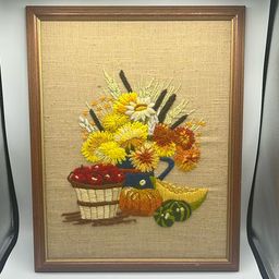 Flowers And Fruit Large Framed Crewel