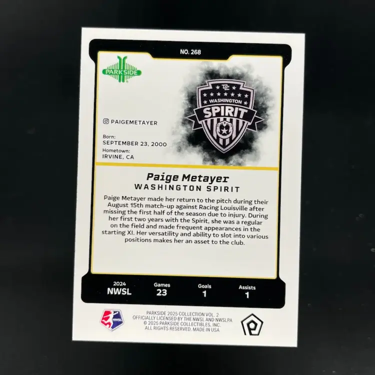 Paige Metayer 2025 Parkside NWSL Vol 2 Rainbow Shimmer /10 Soccer Card
