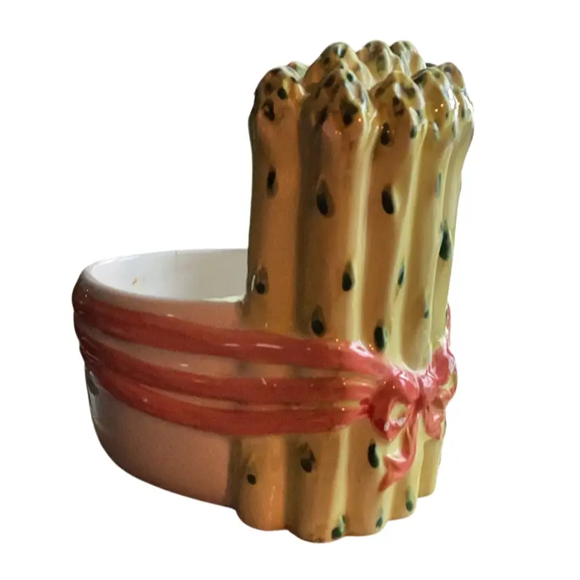 Vintage Asparagus Planter With Red Bow. 6 Inches Tall