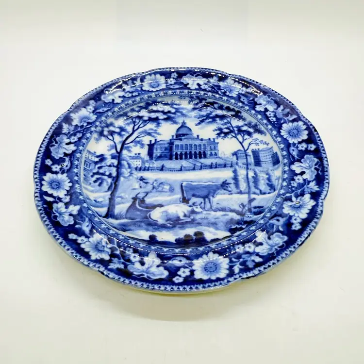 Antique 1800s Rogers Historic Blue Staffordshire Boston State House 6.5" Plate
