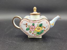 Kelvin Chen Miniature Enamel Heart-shaped Teapot #450 Yellow and Pink Flowers